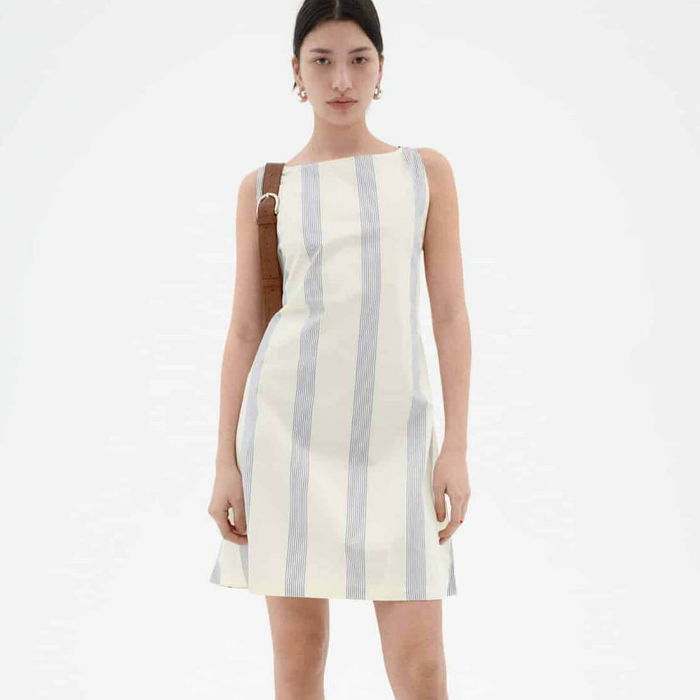 Thinking Mu W Dress Cecile beige poplin stripes