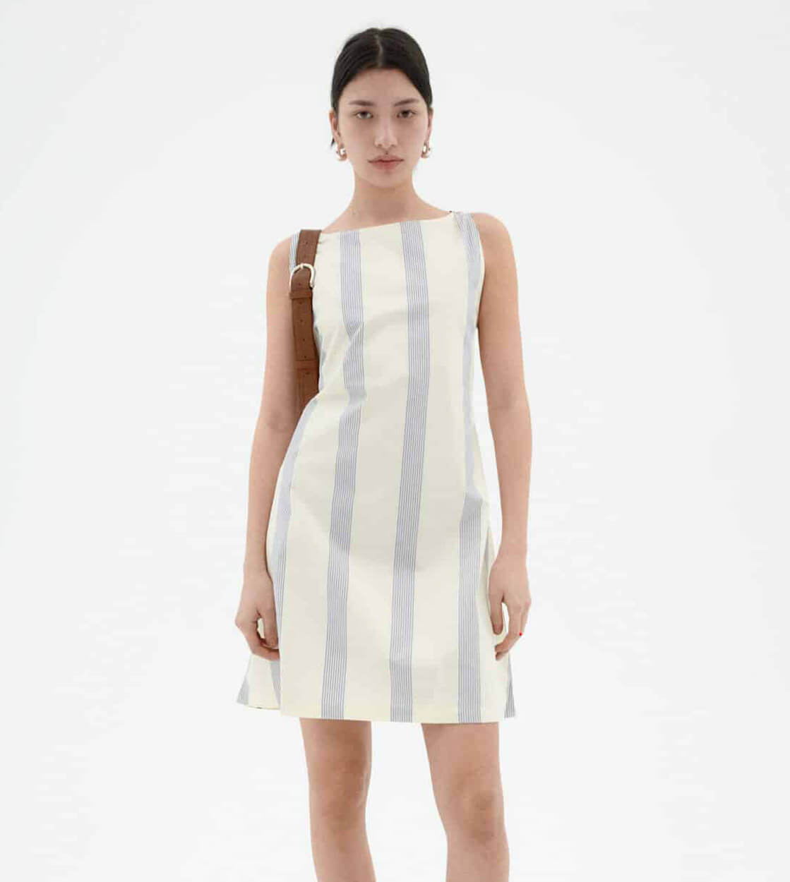Thinking Mu W Dress Cecile beige poplin stripes