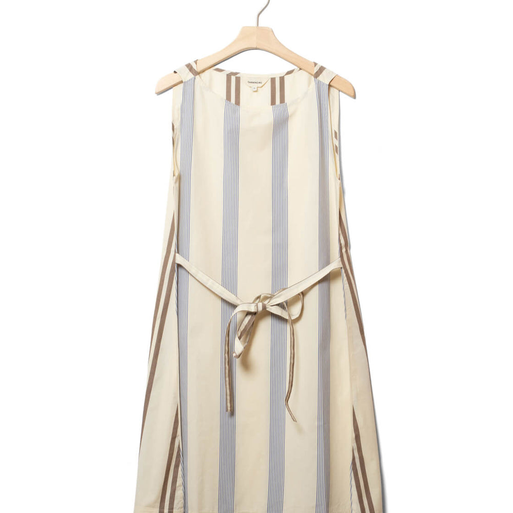 Thinking Mu W Dress Cecile beige poplin stripes