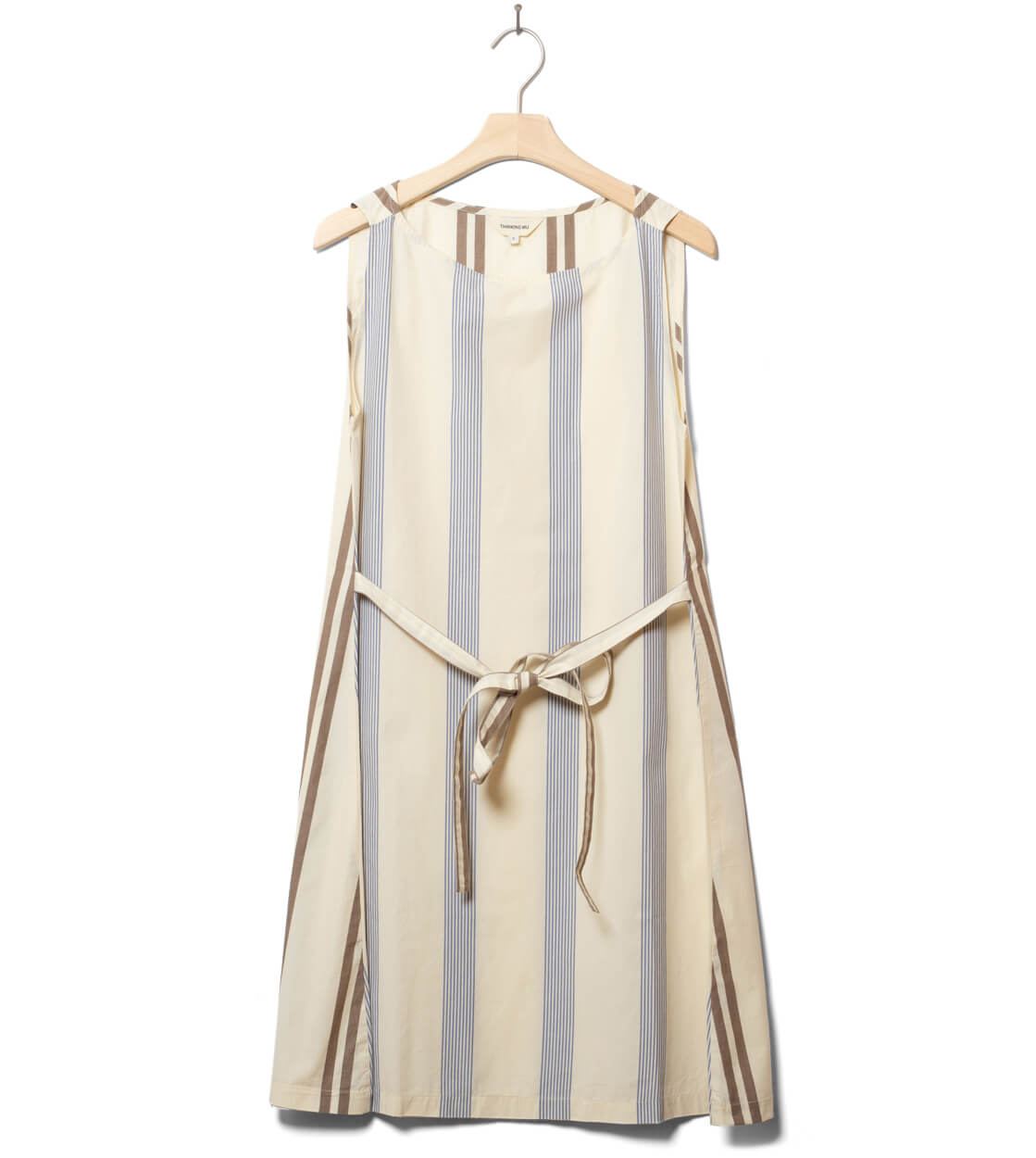 Thinking Mu W Dress Cecile beige poplin stripes