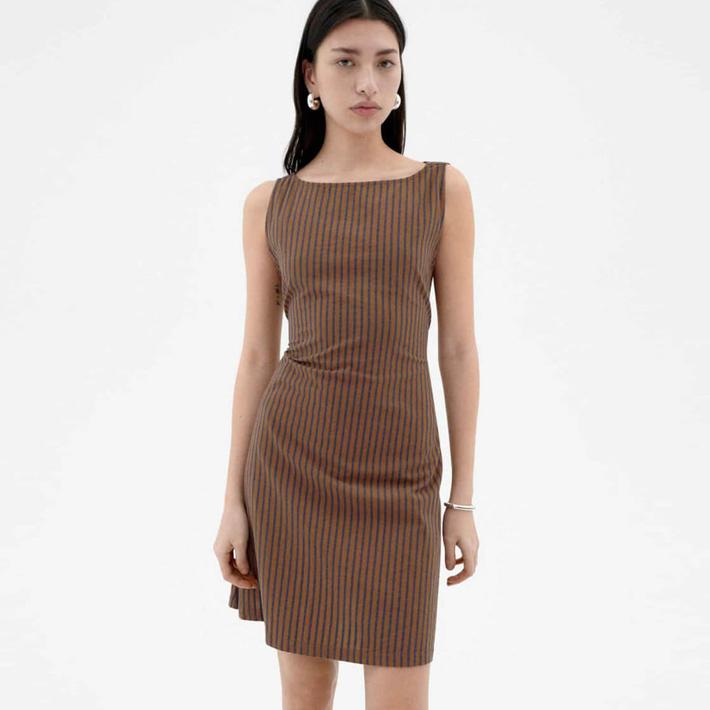 Thinking Mu W Dress Cecile brown stripes