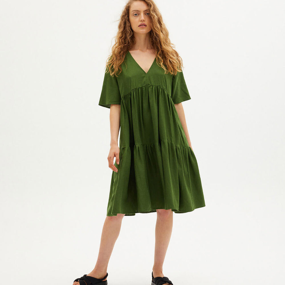 Thinking Mu W Dress Fresia Hemp green