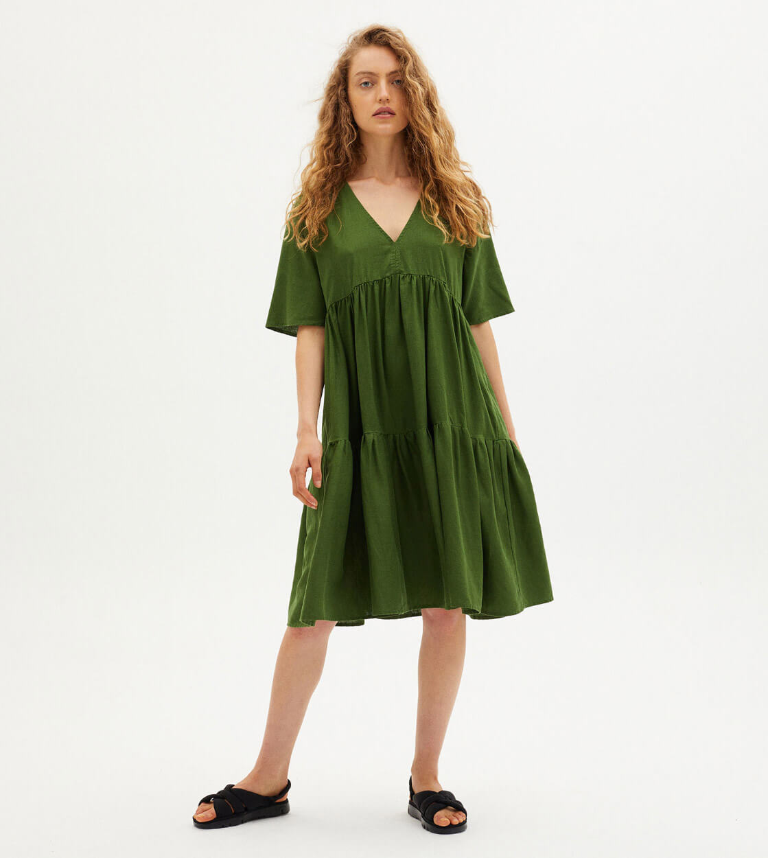 Thinking Mu W Dress Fresia Hemp green