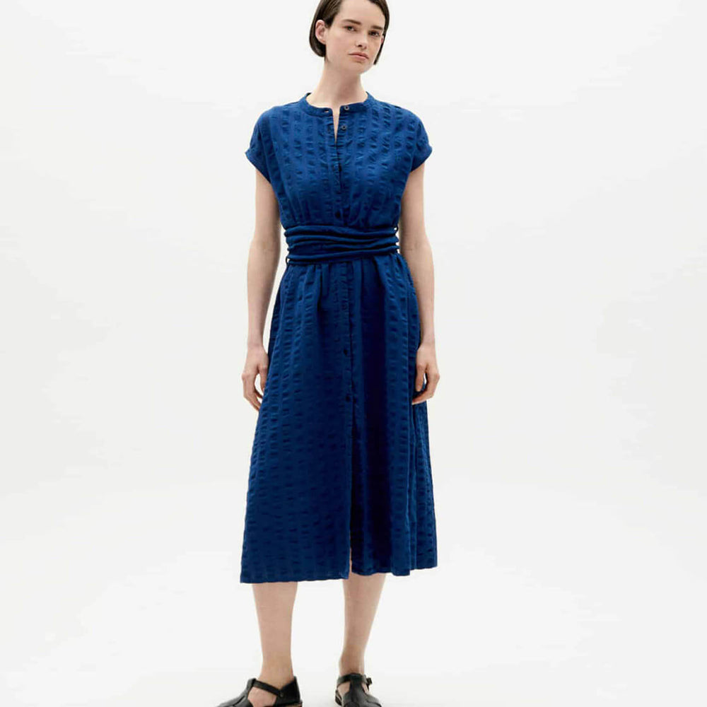 Thinking Mu W Dress Gretel Seersucker blue navy big