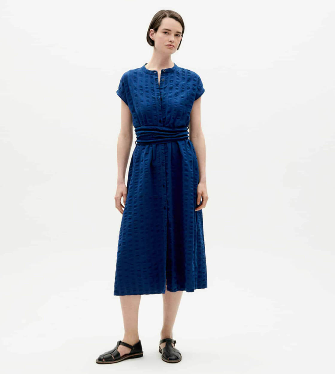 Thinking Mu W Dress Gretel Seersucker blue navy big