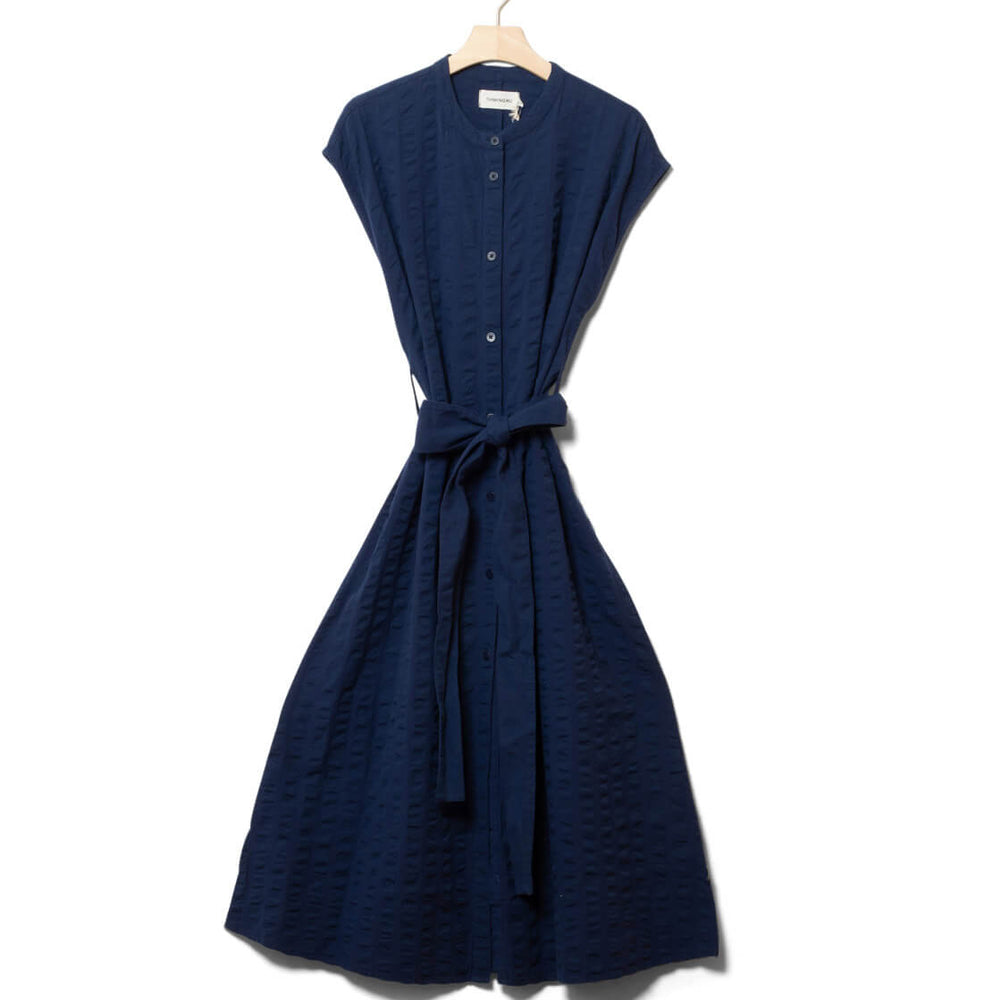 Thinking Mu W Dress Gretel Seersucker blue navy big