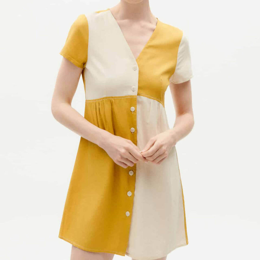 Thinking Mu W Dress Hebe yellow ambar patched