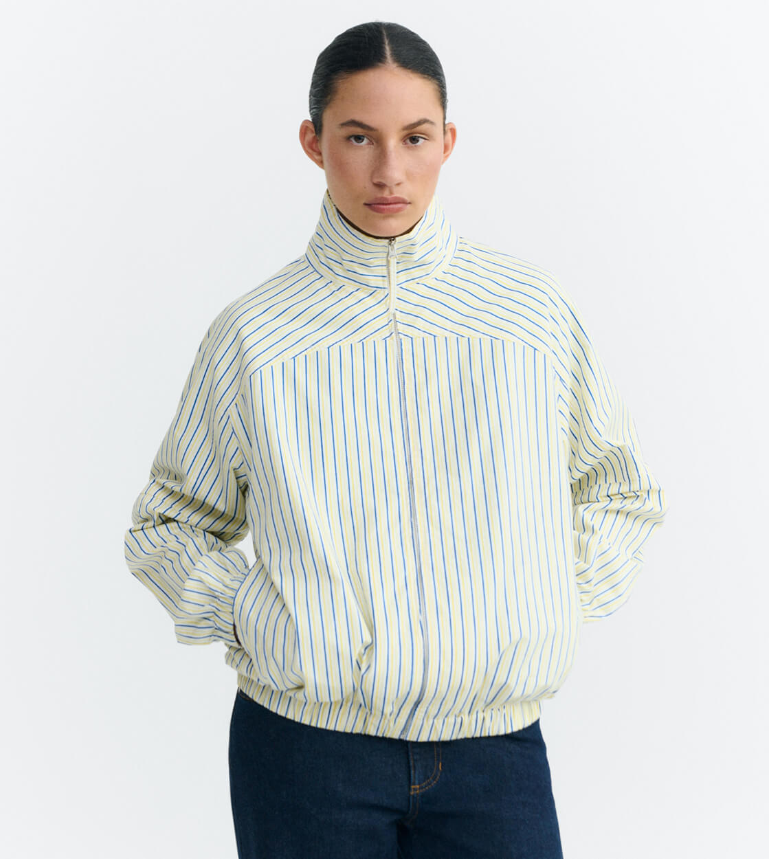 Thinking Mu W Jacket Monica white colliure stripes