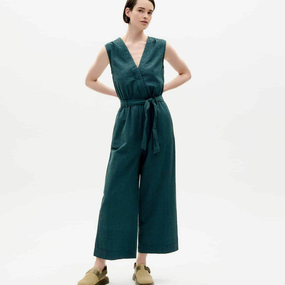 Thinking Mu W Jumpsuit Winona Seersucker blue bottle green checks