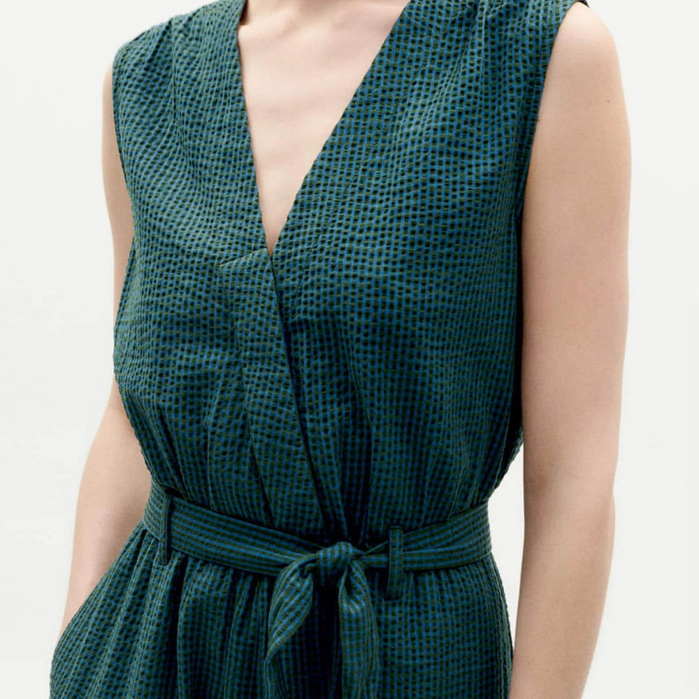 
                      
                        Thinking Mu W Jumpsuit Winona Seersucker blue bottle green checks
                      
                    