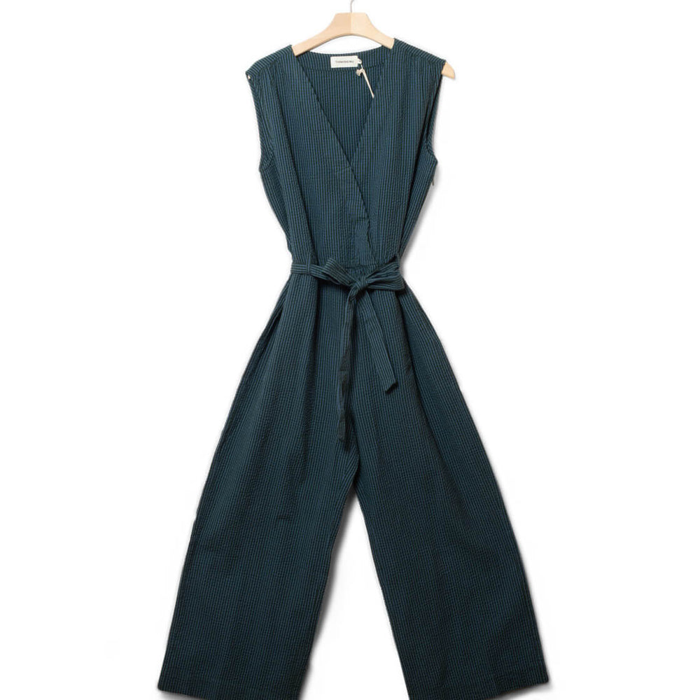 Thinking Mu W Jumpsuit Winona Seersucker blue bottle green checks