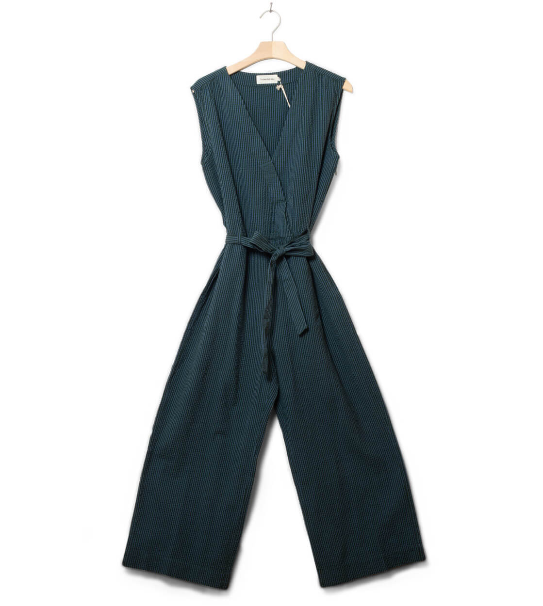 Thinking Mu W Jumpsuit Winona Seersucker blue bottle green checks