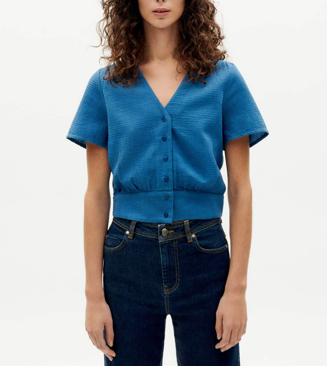 Thinking Mu W Shirt Celina blue dark heritage loop