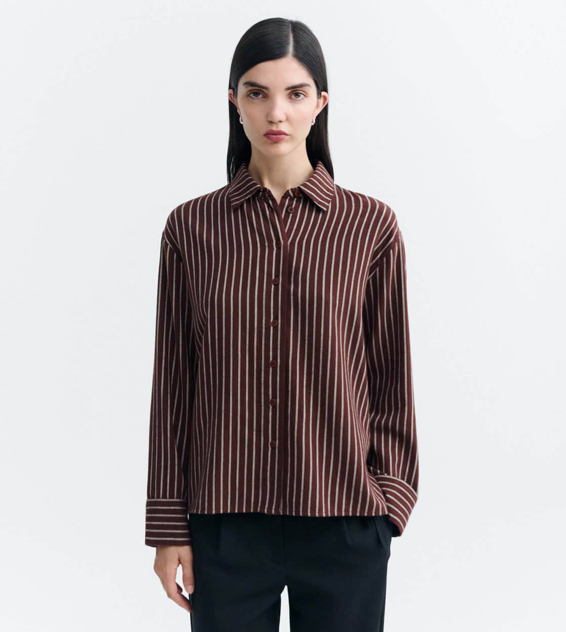 Thinking Mu W Shirt Manuela brown ohara brushed stripes
