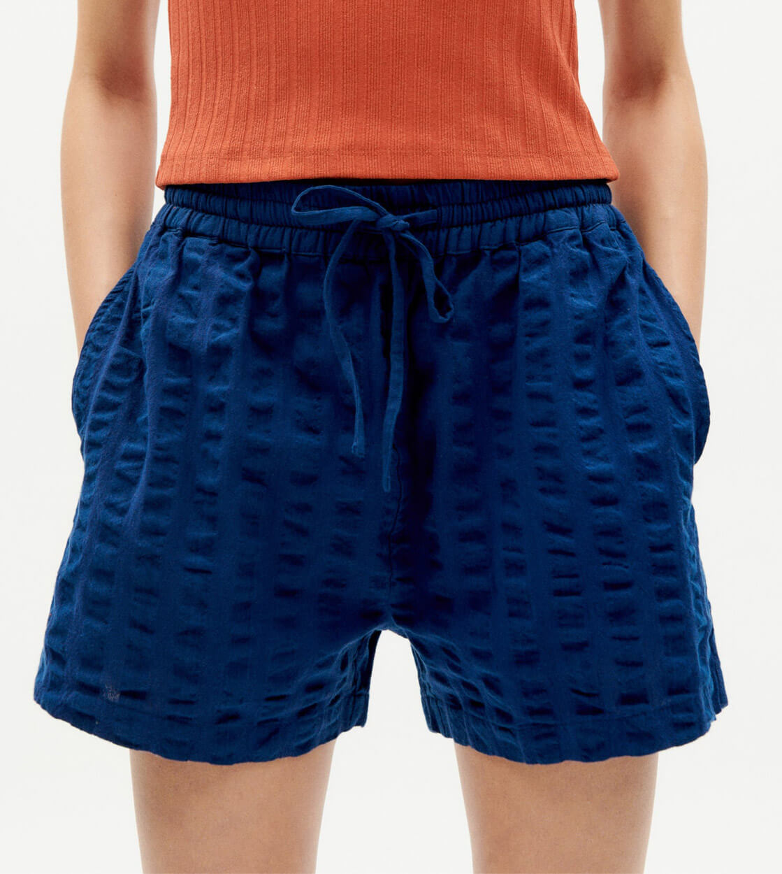 Thinking Mu W Shorts Geranio Seersucker blue navy big