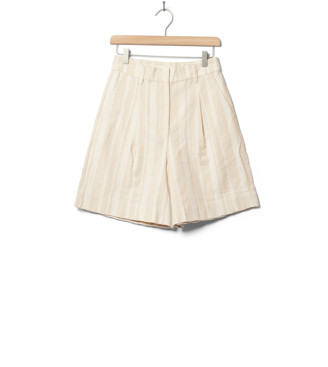 Thinking Mu W Shorts Lia beige raw dappled stripes