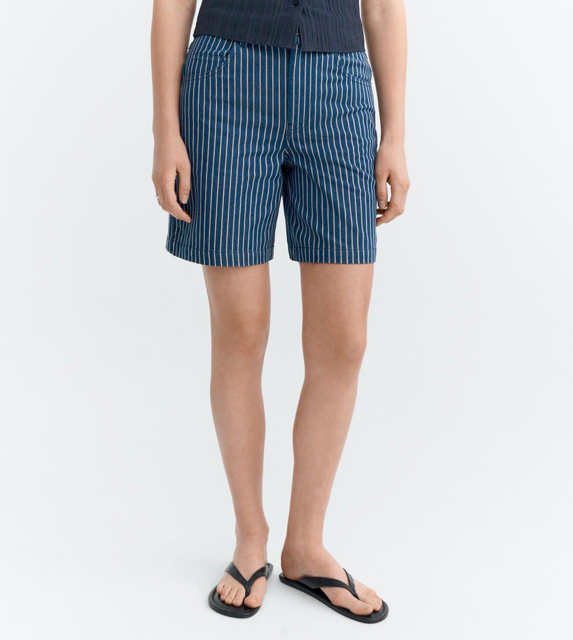 Thinking Mu W Shorts Luisa blue railway stripes