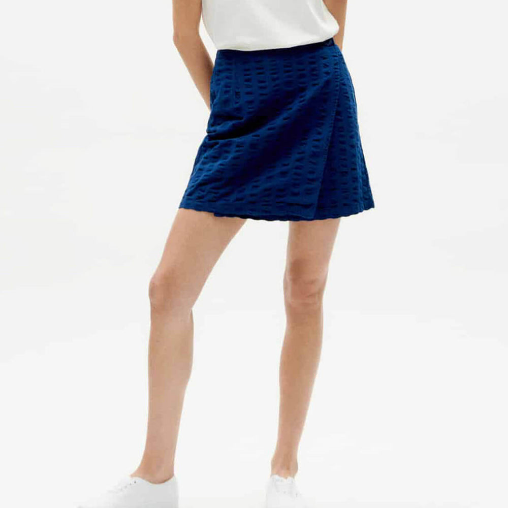 Thinking Mu W Skirt Milena Seersucker blue navy big