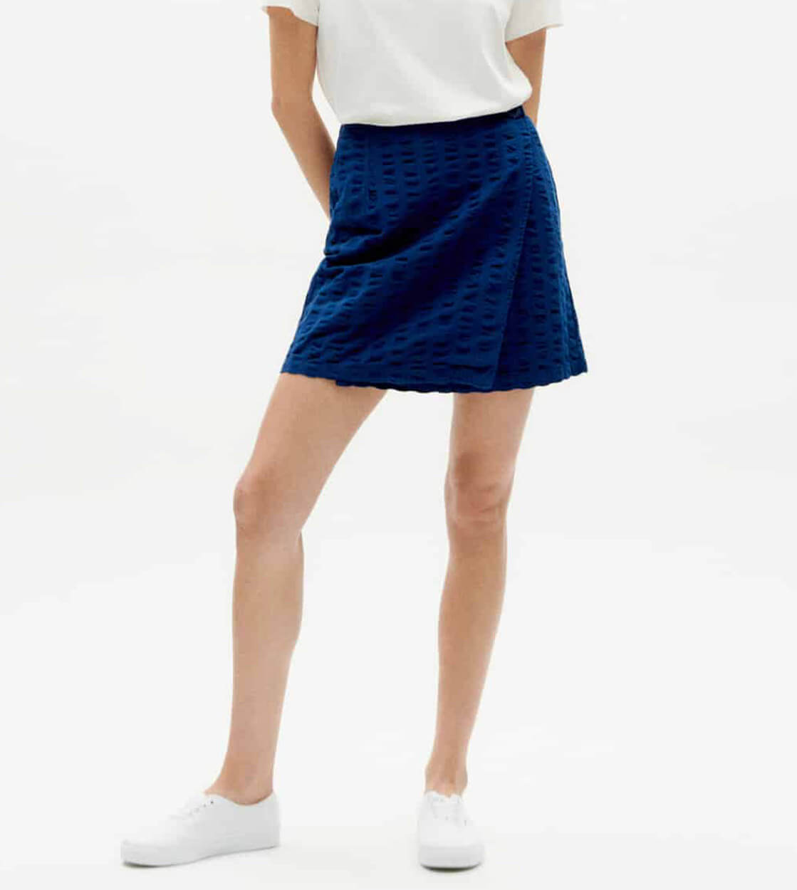 Thinking Mu W Skirt Milena Seersucker blue navy big