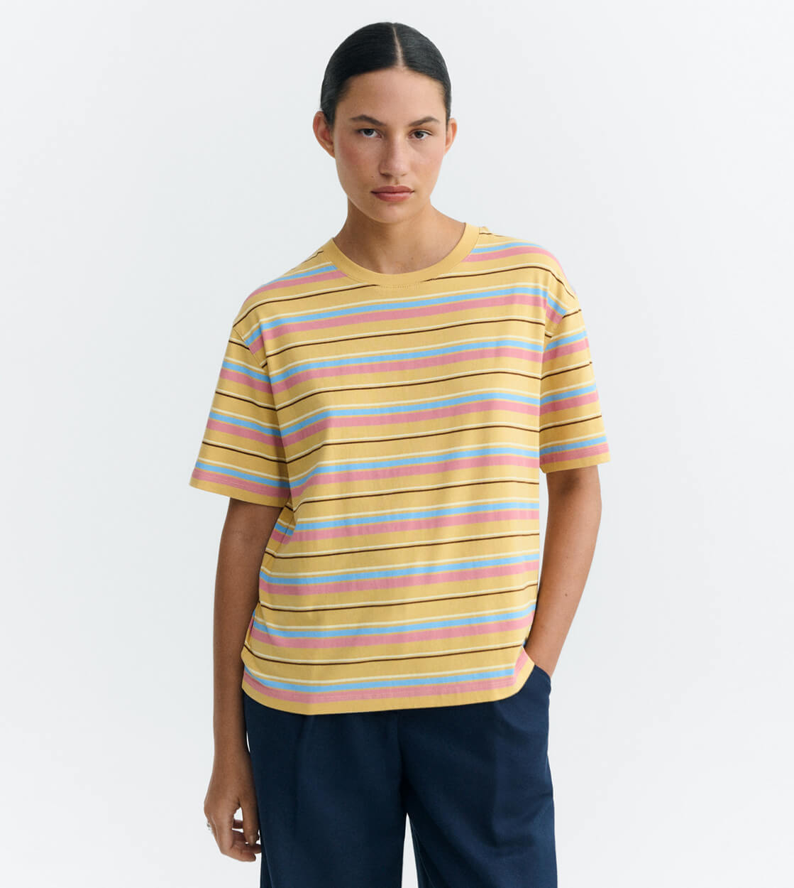 Thinking Mu W T-Shirt Lucia yellow funky stripes sahara sun