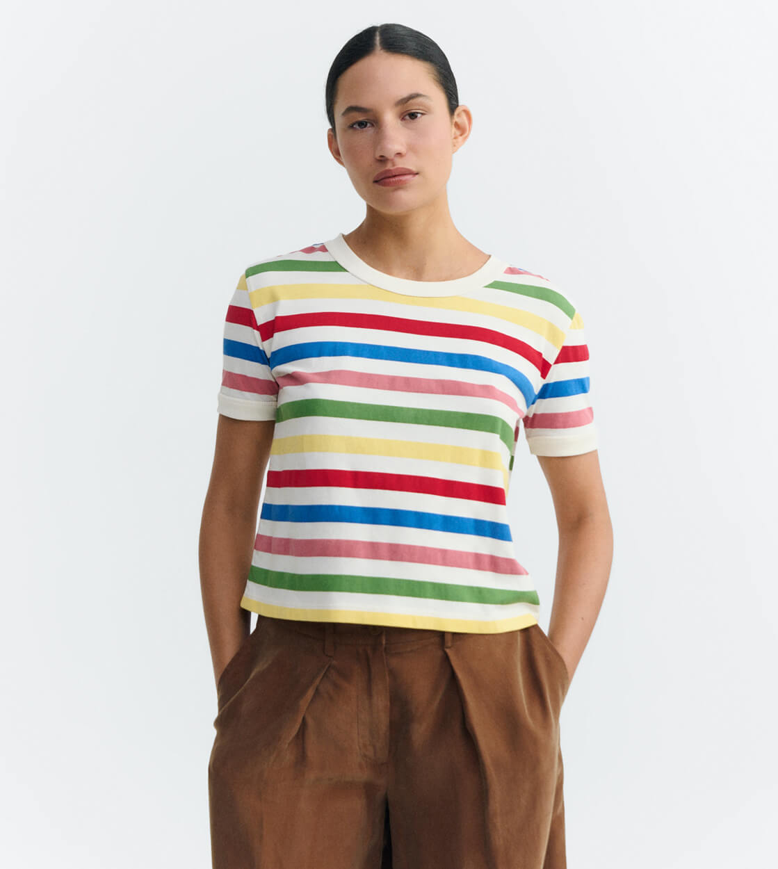 Thinking Mu W T-Shirt Zowie beige med stripes