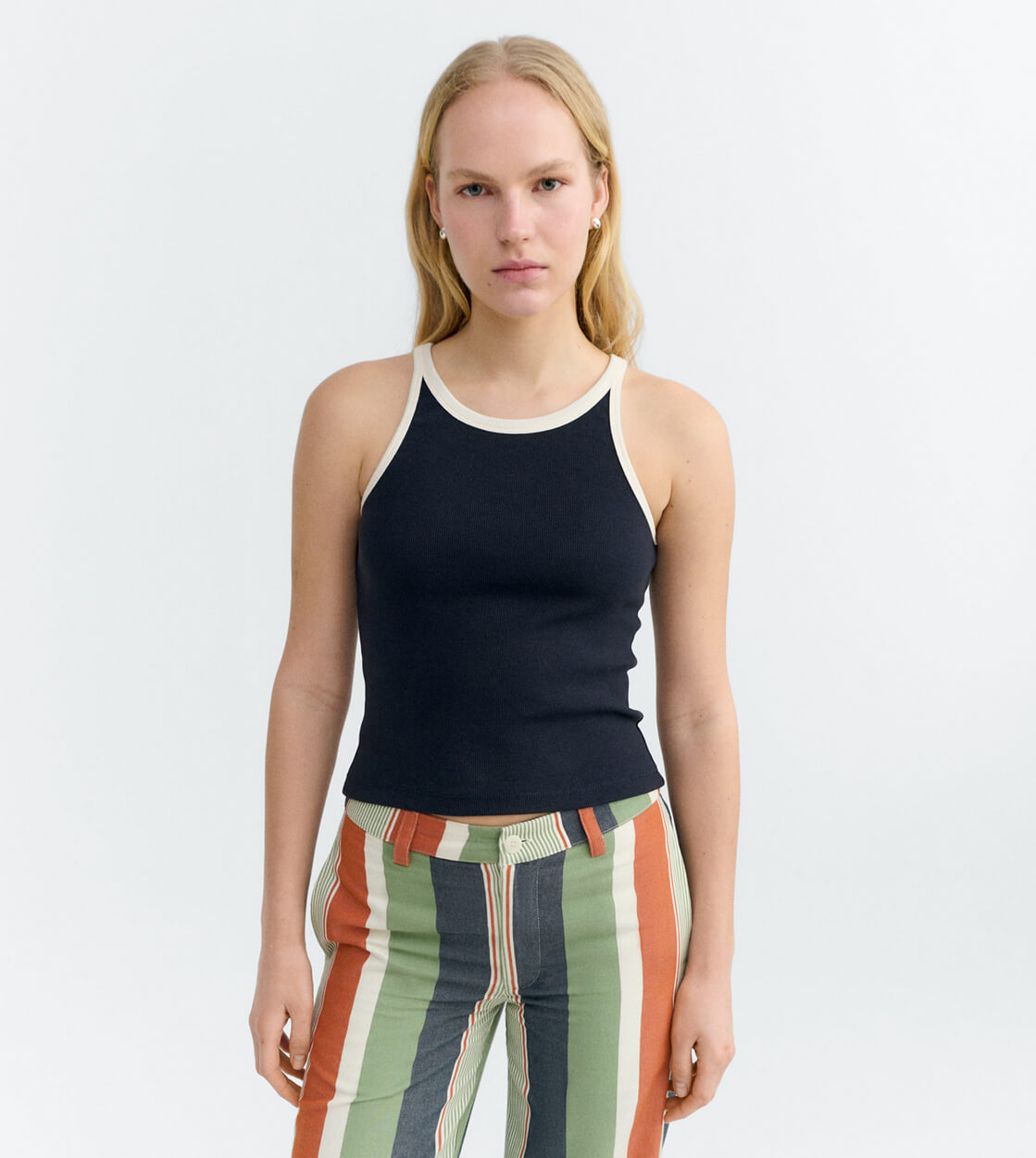 Thinking Mu W Top Harriet blue navy pannacotta contrast