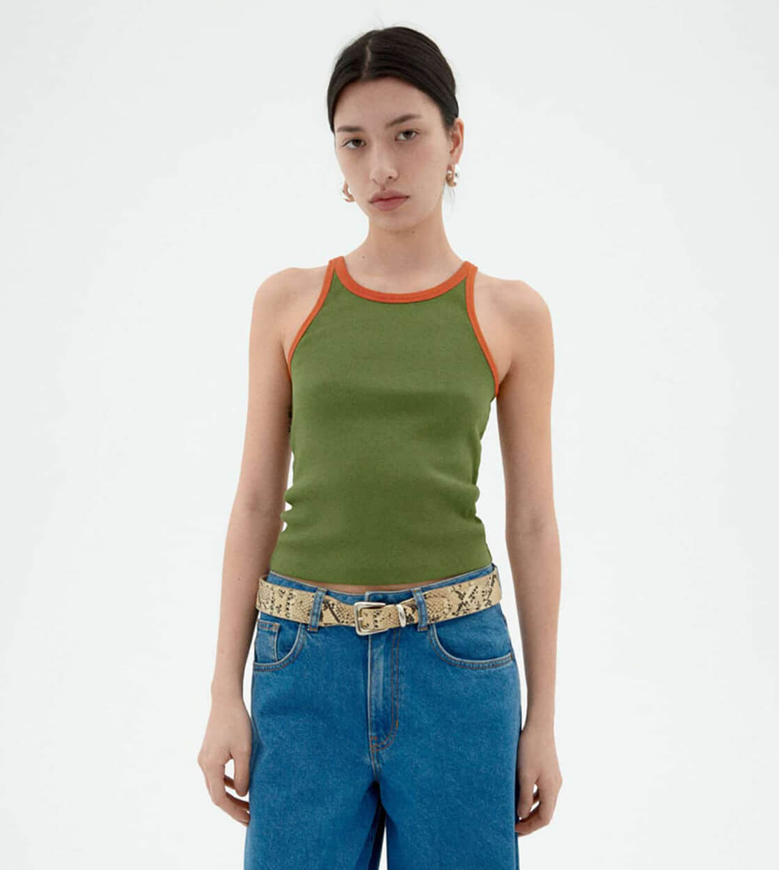 Thinking Mu W Top Harriet green pumpkin contrast