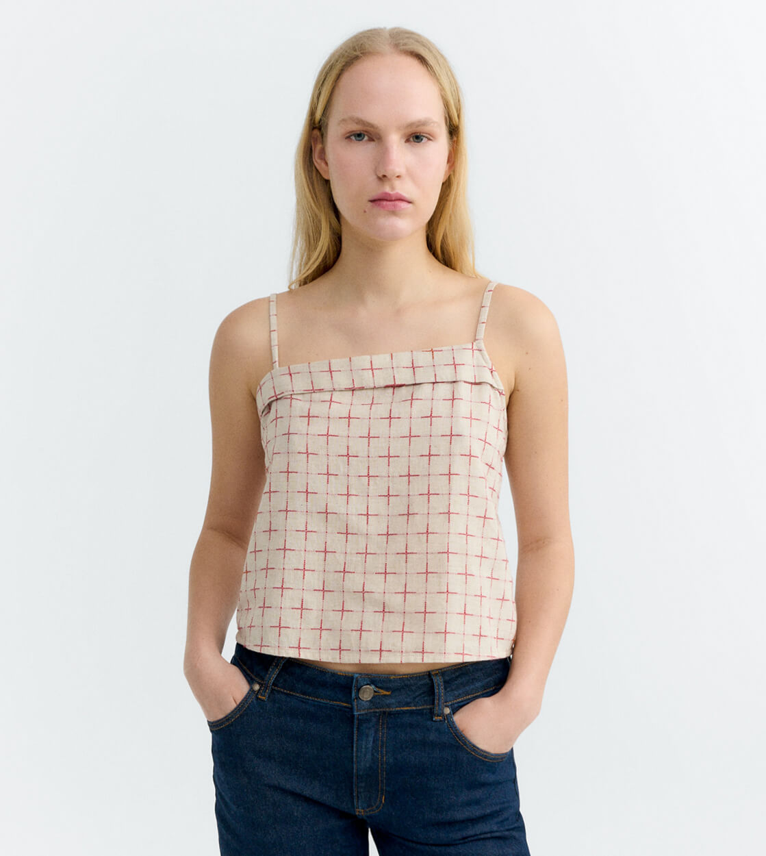 Thinking Mu W Top Raida beige lattice